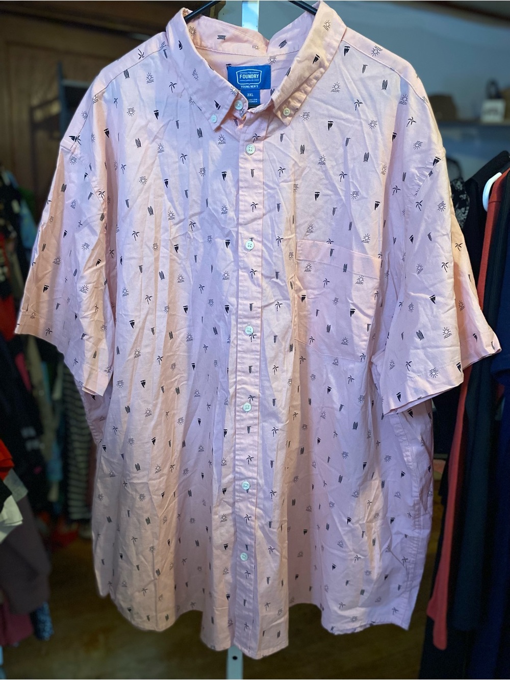 The Foundry Supply Co. Mens Short-Sleeve Button-Up Shirt - Palms & Sail Boats